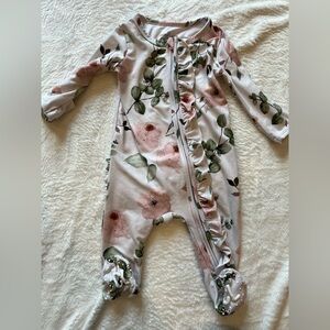 Caden Lane Pink Floral Ruffle Zip Footie